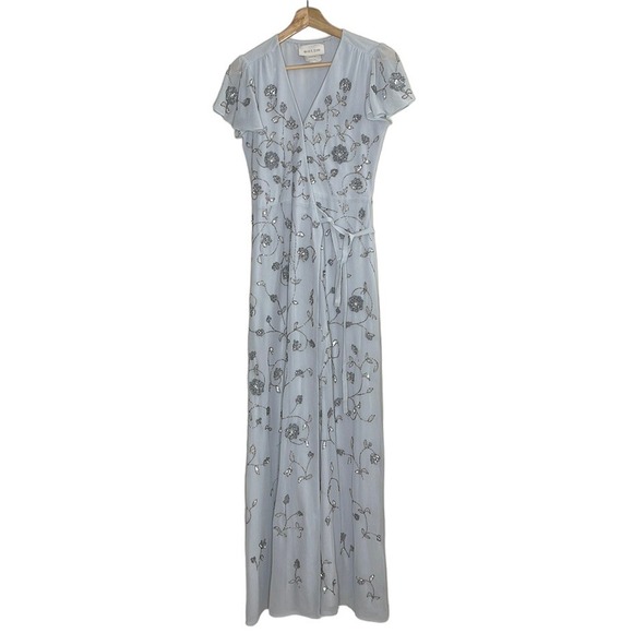 BHLDN (Anthropologie) Plymouth Beaded Sequin Wrap‎ Dress Fog  Size 4 - Picture 2 of 9